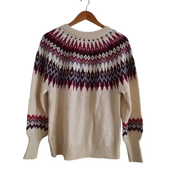 Sundance Eloise Fair Isle Sweater Wool Blend Knit Coconut Multi Women's Size L - Picture 3 of 11